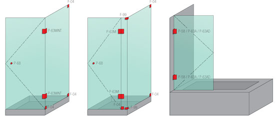 Esquema 4 / Boxes de ducha compuestos por herrajes de las líneas F y P.